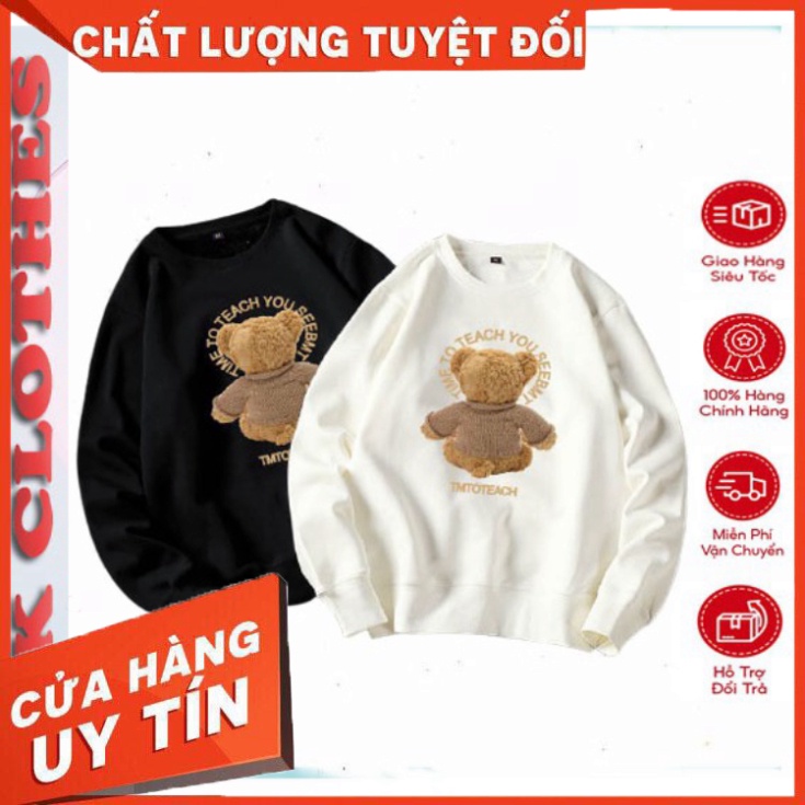 Áo Thu Đông, Áo Thun Nam - Nữ Dài Tay - In hình 3D Con Gấu - Chất Liệu Umi Cao Cấp - TD46 - Hàng nhập khẩu