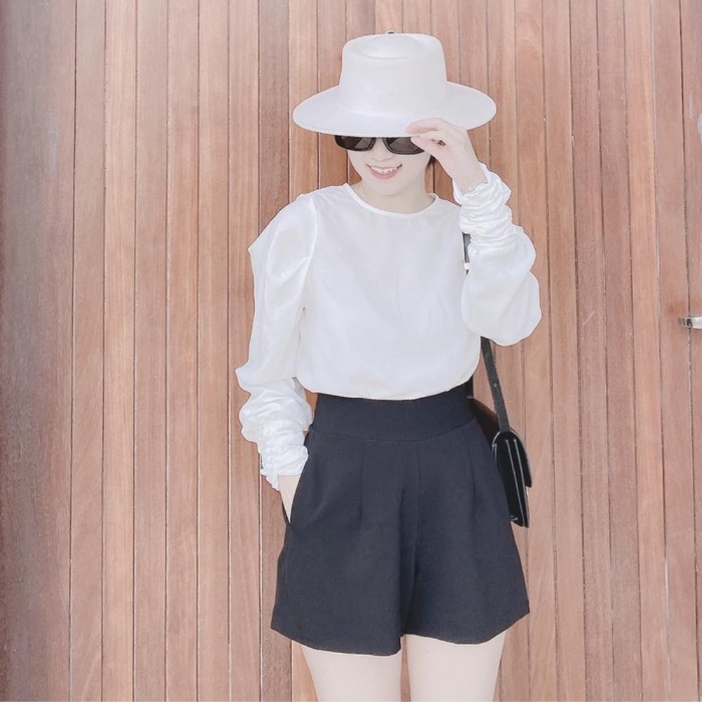 Quần short đùi nữ cạp cao ống rộng lưng cao chất liệu tuyết mưa BOHEE Q17