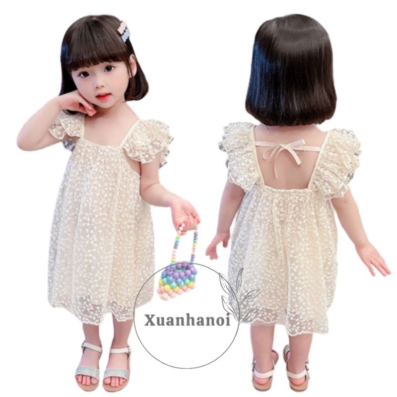 Váy bé gái ren thêu hoa gạo cao cấp XHN1004