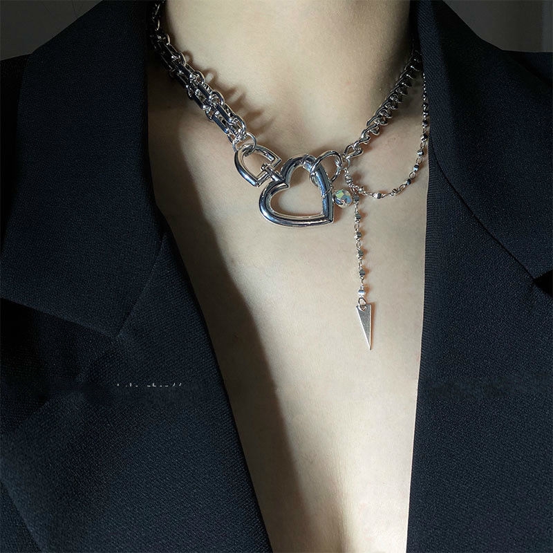 Vòng Cổ Gắn Mặt Trái Tim + Ổ Khóa Độc Đáo Phong Cách Hip-Hop