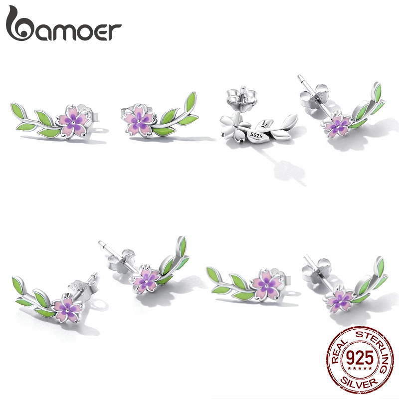 Khuyên tai BAMOER SCE13903 bằng bạc 925 hình hoa lá thời trang xinh xắn cho nữ