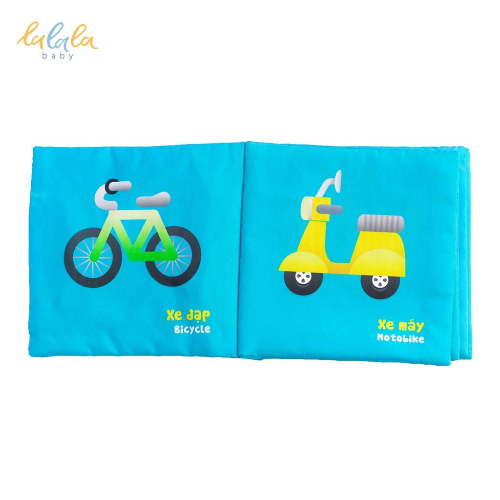 Combo 2 cuốn sách vải Lalala baby, kích thích đa giác quan, kích thước 15x15cm 12 trang (Phương tiện GT, Động vật)