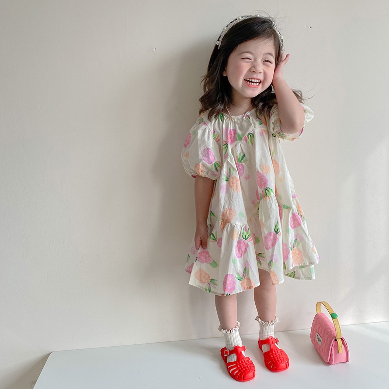 Se7en Đầm Công Chúa Ngắn Tay In Hình Quả Dứa Phong Cách Hàn Quốc Mùa Hè Giản Dị