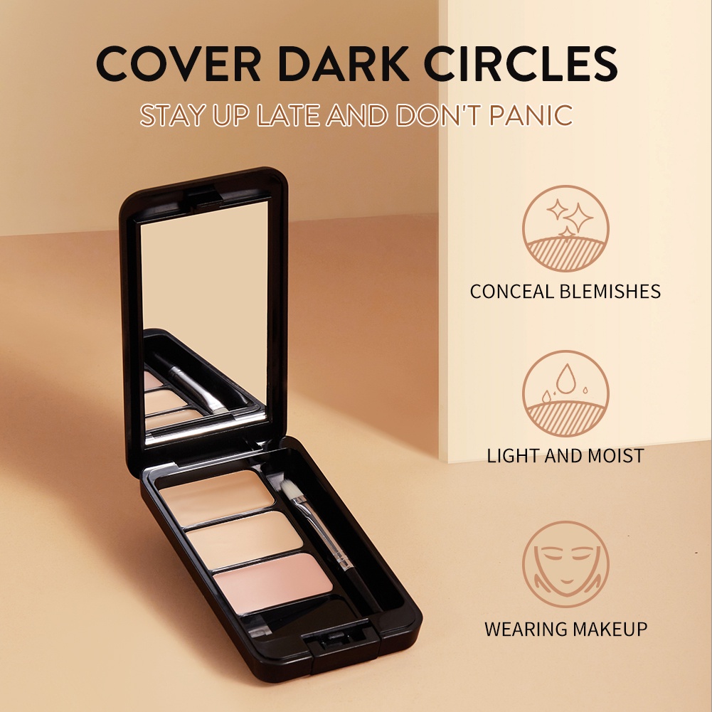 Bảng Kem Che Khuyết Điểm 3 Màu GECOMO Làm Sáng Da Che Phủ Toàn Diện