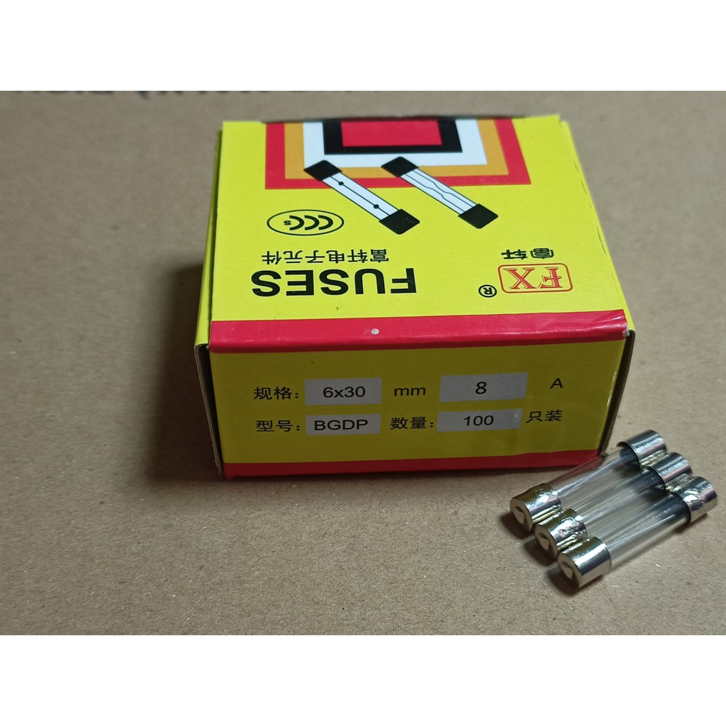 Cầu Chì 8A 250V 6x30mm (Hộp 100 chiếc)