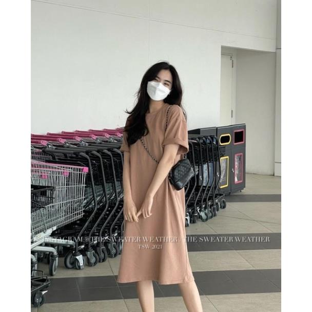 Đầm Vintage 3 Màu Nâu Rêu Và Đỏ Dáng Suông🌸 Váy Trơn Xuông Tay Lỡ Chất Thun Form Rộng Đẹp Bánh Bèo Cá Tính Ulzzang 🌸