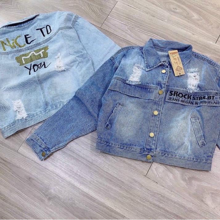  Áo Khoát Nữ Jeans Cao Cấp Nữ Túi Phối Da Thêu Chữ cực Thời Trang Siêu Hot