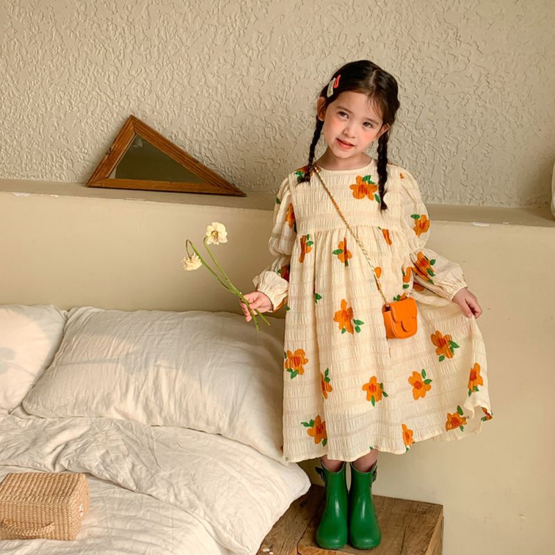 Đầm Maxi Xếp Ly Tay Dài In Hoa Se7en Cho Bé Gái