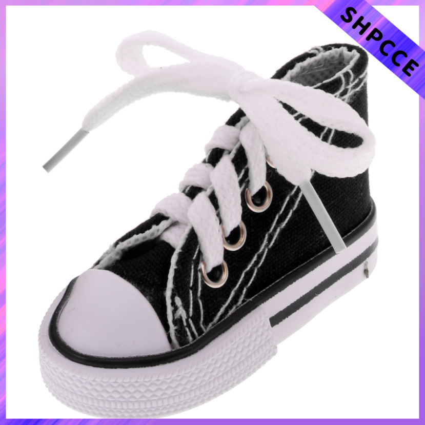 2 Pairs of High Top Sneakers Lace Up Canvas Shoes for 1/4 BJD SD DOD   Dollfie Dolls Black+Purple 7.5cm