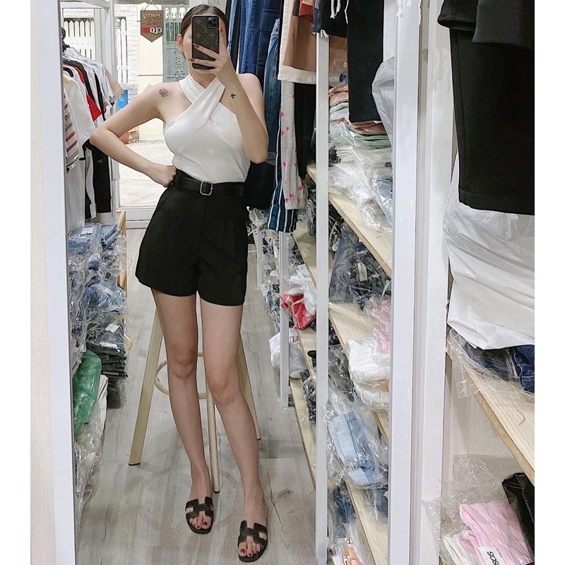 Quần short tây lưng cao kèm belt