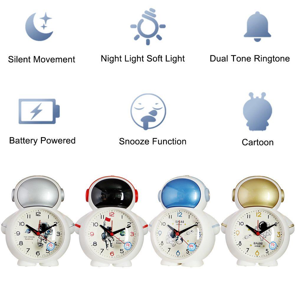 LAKAMIER Đồng Hồ Báo Thức Chạy Bằng Pin Với Họa Tiết Hoạt Hình Phi Hành Gia