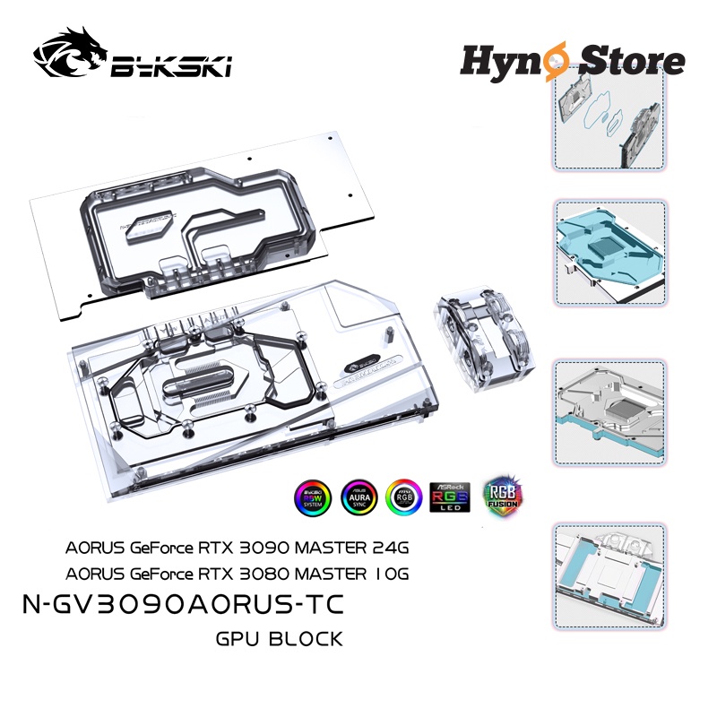 Block tản nhiệt nước VGA Bykski 2 mặt VRAM Gigabyte N-GV3090AORUS-TC  Tản nhiệt nước custom - Hyno Store