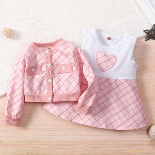 Đầm midi chữ A cổ tròn không tay và áo khoác họa tiết hoa dễ thương cho bé