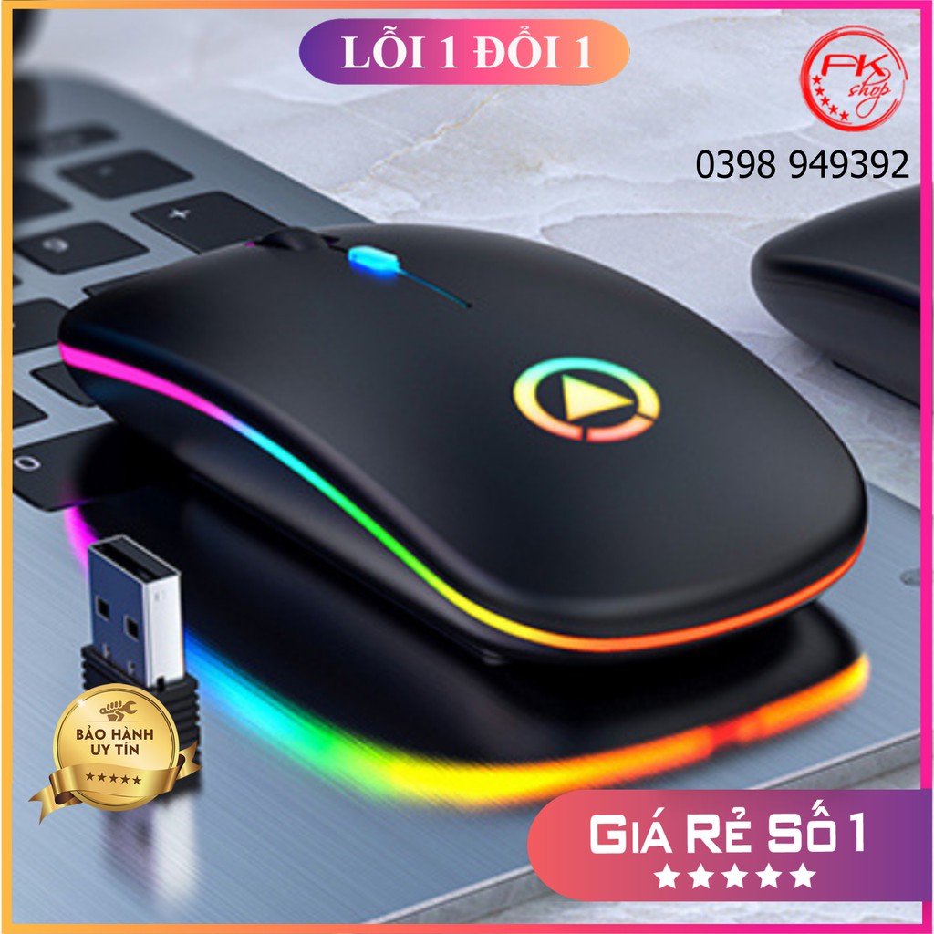 Chuột không dây A2 laptop pin sạc đèn led  2,4ghz - 1600 dpi nhẹ bền đẹp nút bấm êm chống ồn pin trâu gọn gàng tinh tế