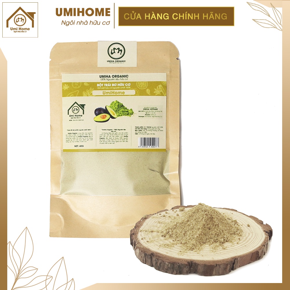 Bột Trái Bơ hữu cơ UMIHOME nguyên chất 40g bột đắp mặt nạ trắng da mờ thâm nám, chống lão hóa và giảm nếp nhăn