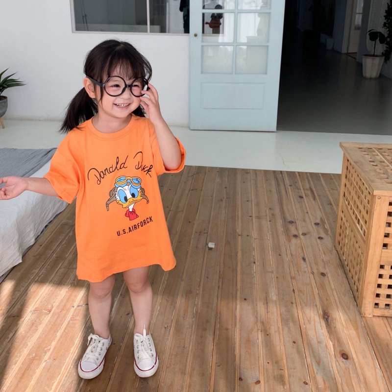 Đầm thun ngắn tay in họa tiết hoạt hình cho bé gái