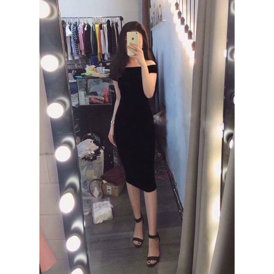 Đầm ôm body bẹt vai dáng dài- TF241