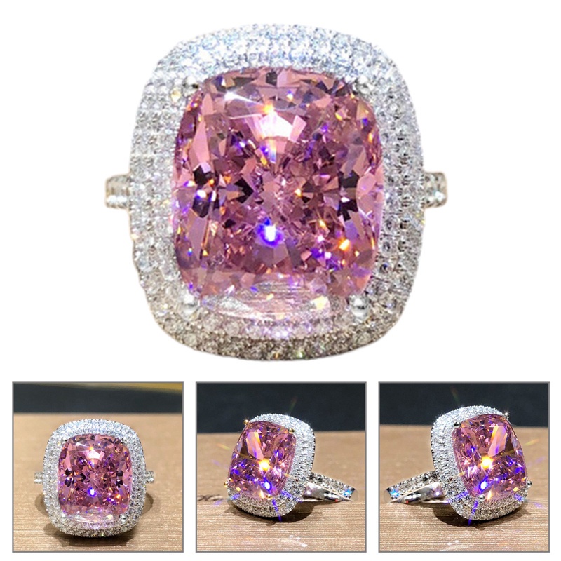 Nhẫn kết hôn đính đá zircon màu hồng thời trang dành cho nữ