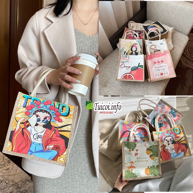 Túi cói túi tote xách mini đi biển nữ đẹp đi chơi thời trang dễ thương cute cá tính phong cách Vintage TC01