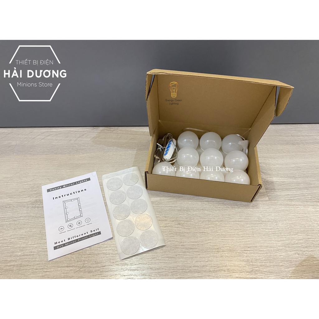 Set 10 bóng đèn LED chiếu sáng gương trang điểm BL-030 - Dán gương tiện lợi - 5 chế độ sáng - Tăng giảm ánh sáng