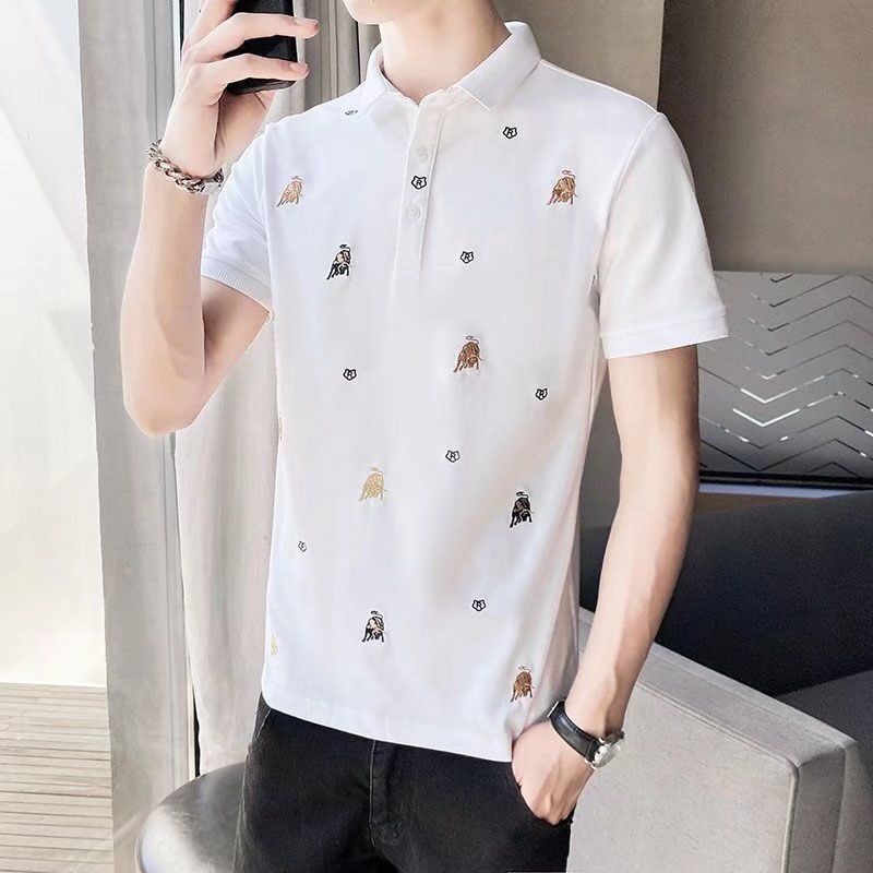 Áo Thun Polo Ngắn Tay Thêu Họa Tiết Thời Trang Mùa Hè Hàn Quốc Cho Nam