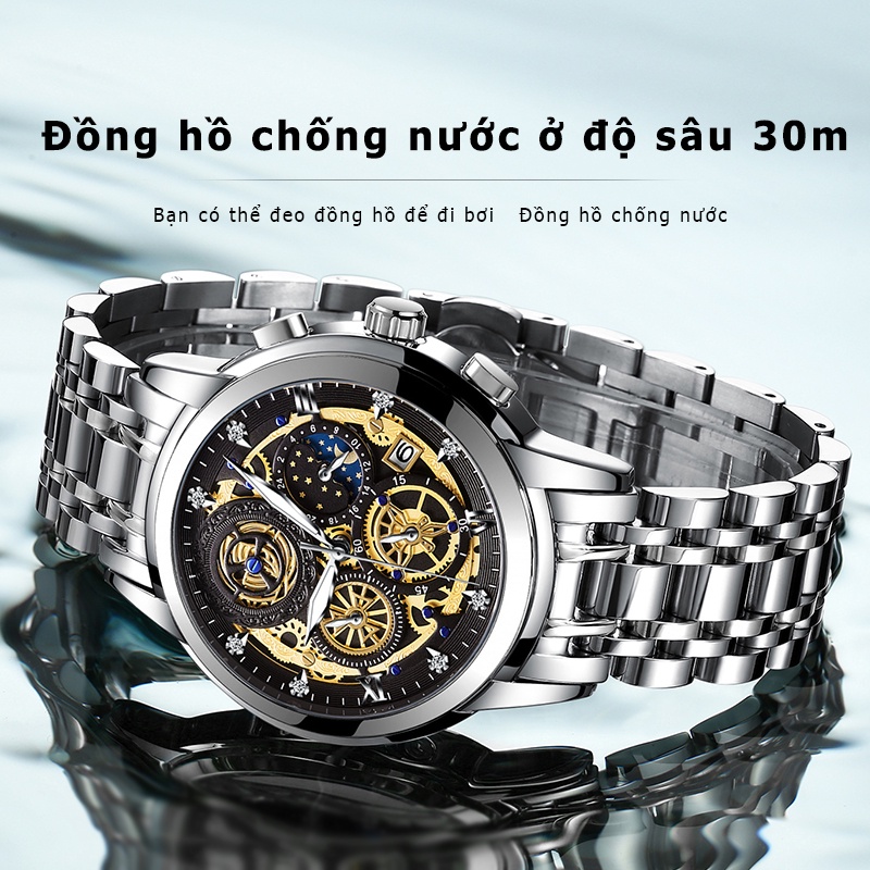 Đồng hồ thạch anh WISHDOIT ba mắt dây thép không gỉ thời trang thể thao đa năng cho nam