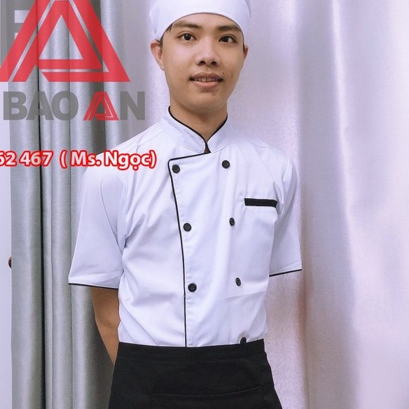 Áo Đầu Bếp Quán Ăn, Áo Bếp Ngắn Tay Màu Trắng, Đen Dành Cho Nam Nữ