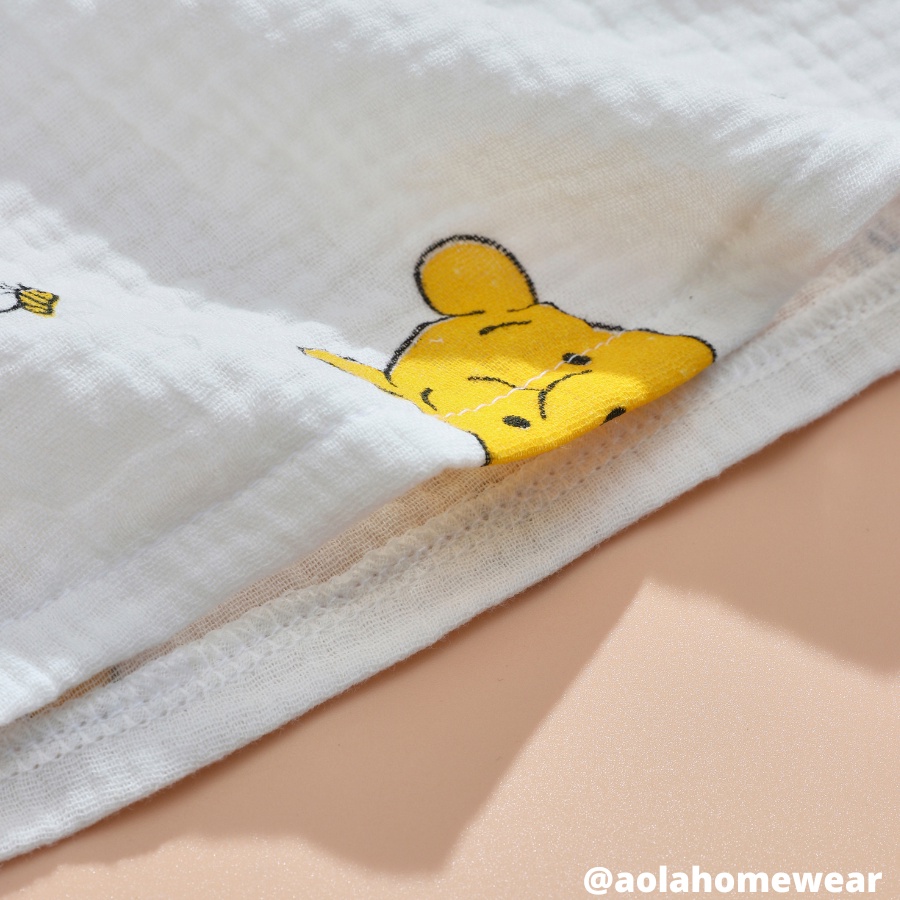 Bộ hè bé trai xô muslin mềm mát, bộ cộc tay bé trai hình gấu Áo Lá Homewear MUCT22