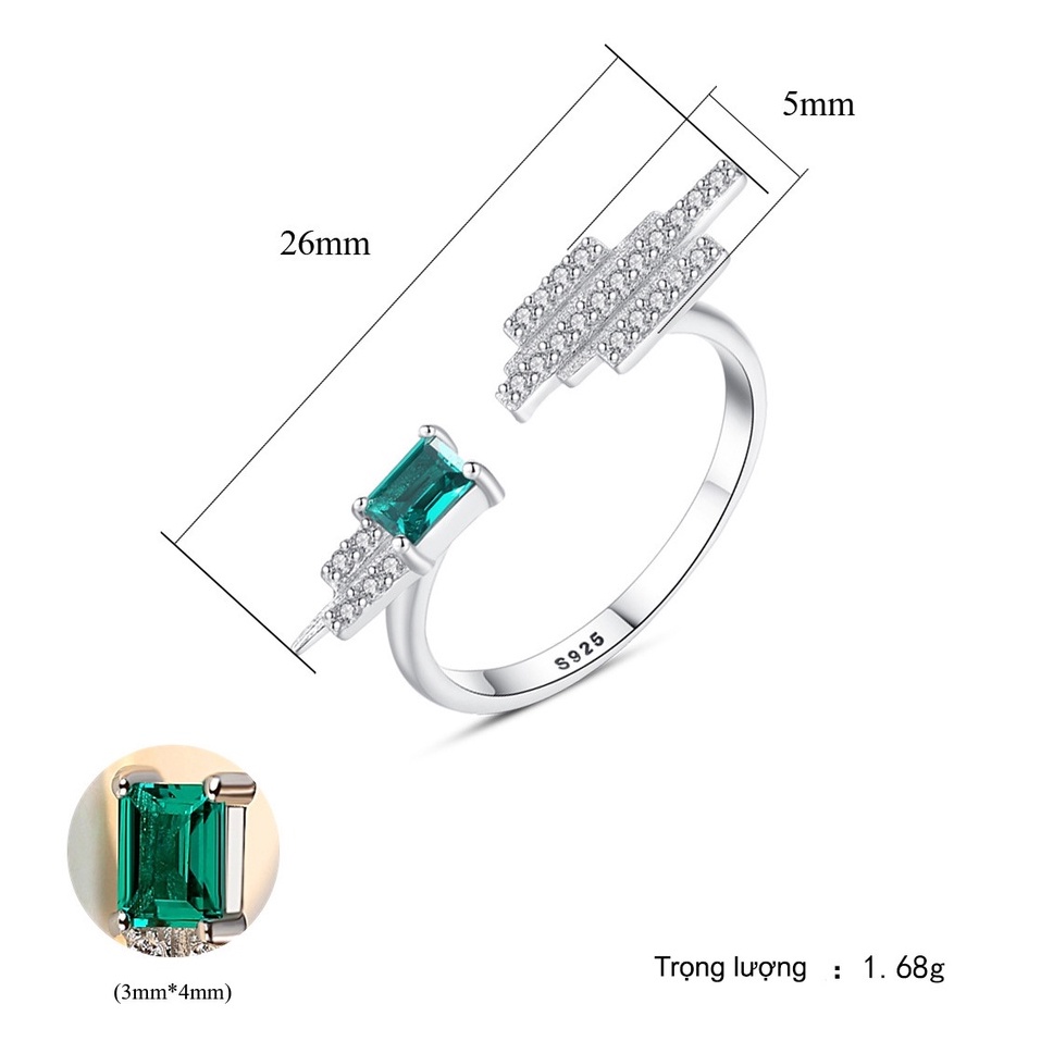 Nhẫn Bạc Nữ Đính Đá Xanh Lục Quý Tộc Sang Trọng Cho Phái Nữ N1452 Bảo Ngọc Jewelry