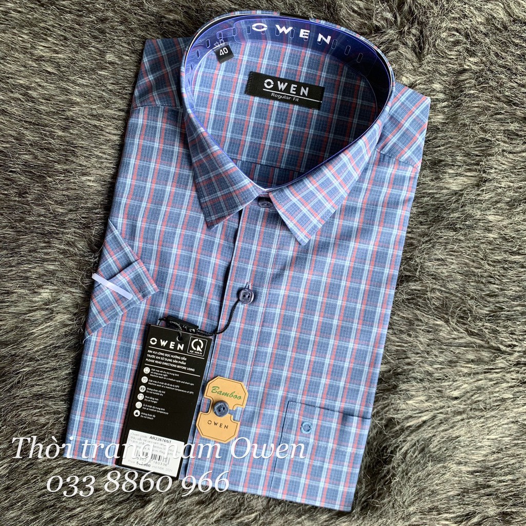 OWEN - Áo sơ mi dài tay Owen regularfit chất sợi tre ca rô xanh 23381