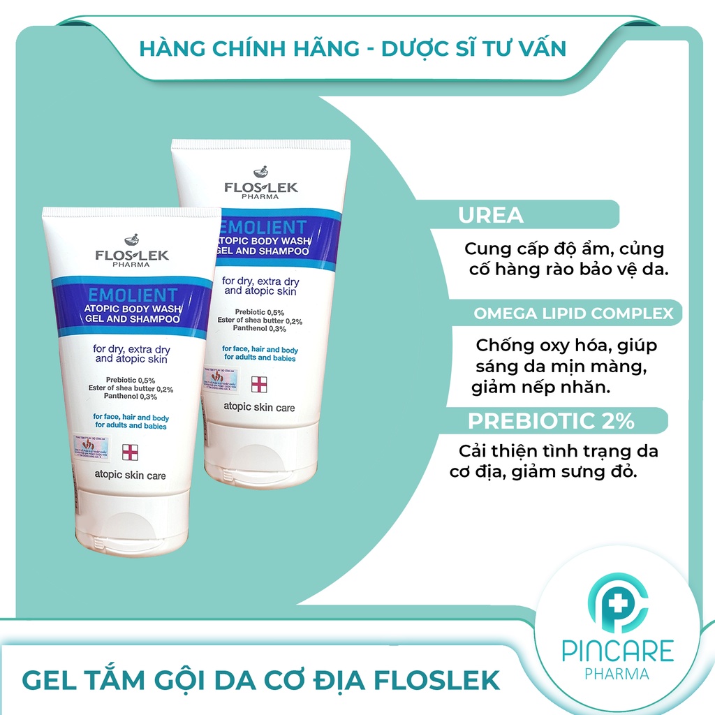 Sữa tắm gội dịu lành toàn thân cho bé chàm sữa Floslek Emolient Atopic - Hàng chính hãng - Nhà thuốc Pincare