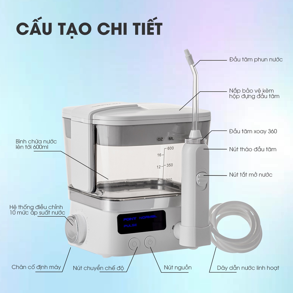 Combo Máy tăm nước Gia Đình WaterPush 1912 + Kem đánh răng Phoca chính hãng Thái Lan