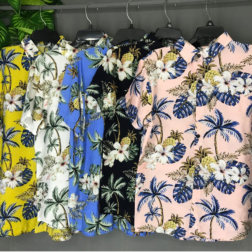 [Mã FAMAYMA2 giảm 10K đơn 50K] [Mẫu mới 2021] Áo sơ mi phong cách Hawaii áo hoa lá cây đi biển vải đũi loại đẹp | BigBuy360 - bigbuy360.vn