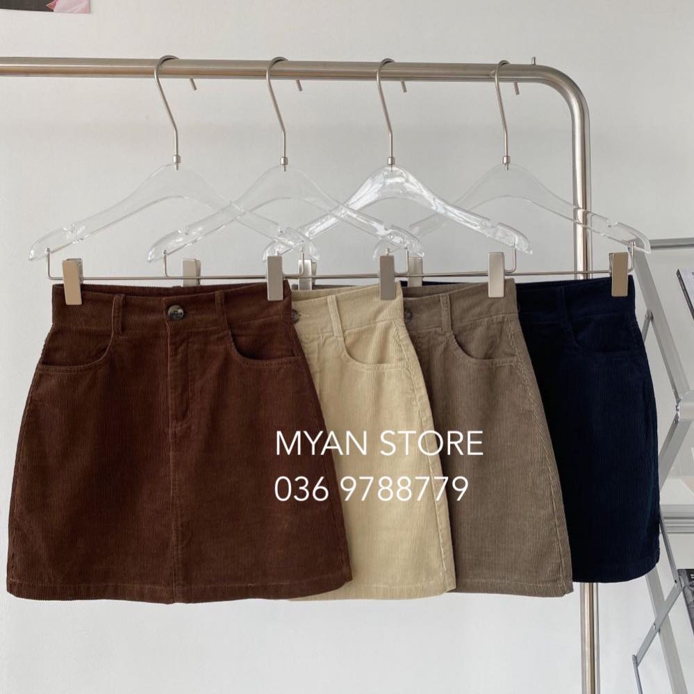 Chân Váy Chữ A Ngắn MYAN Zuyp Mini Nhung Tăm Màu Xanh Than V092107 (4m-806092)