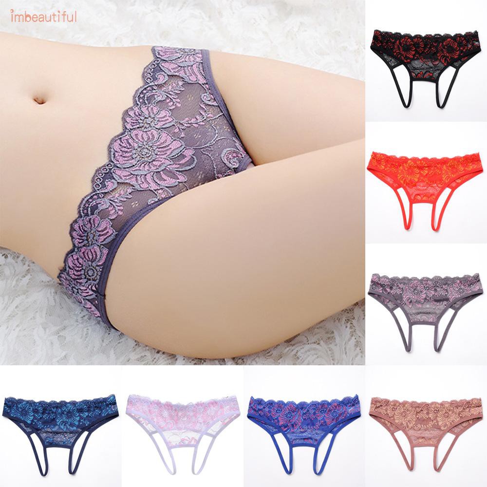 Women Underwear Breathable Women's Lace Panties Crotchless Briefs Lingerie See through Underpants Wetlook Sleepwear
