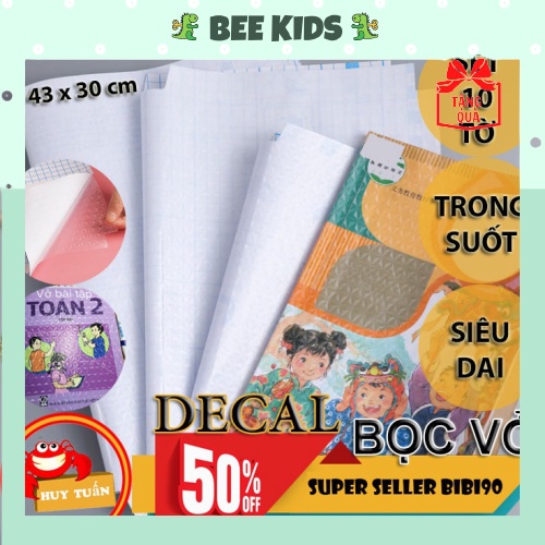Set 10 tờ decal trong suốt bọc sách vở cho bé kích thước 43x30cm
