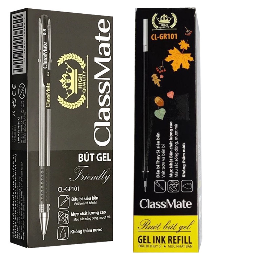 Combo 2 Hộp 12 Bút Bi Nước Class Mate CLGP101 Và 20 Pcs Ruột Bút Gel Ngòi 0.5 Hải Hà GR101 Đầu Bi Thụy Sĩ Mực Nhật Bản