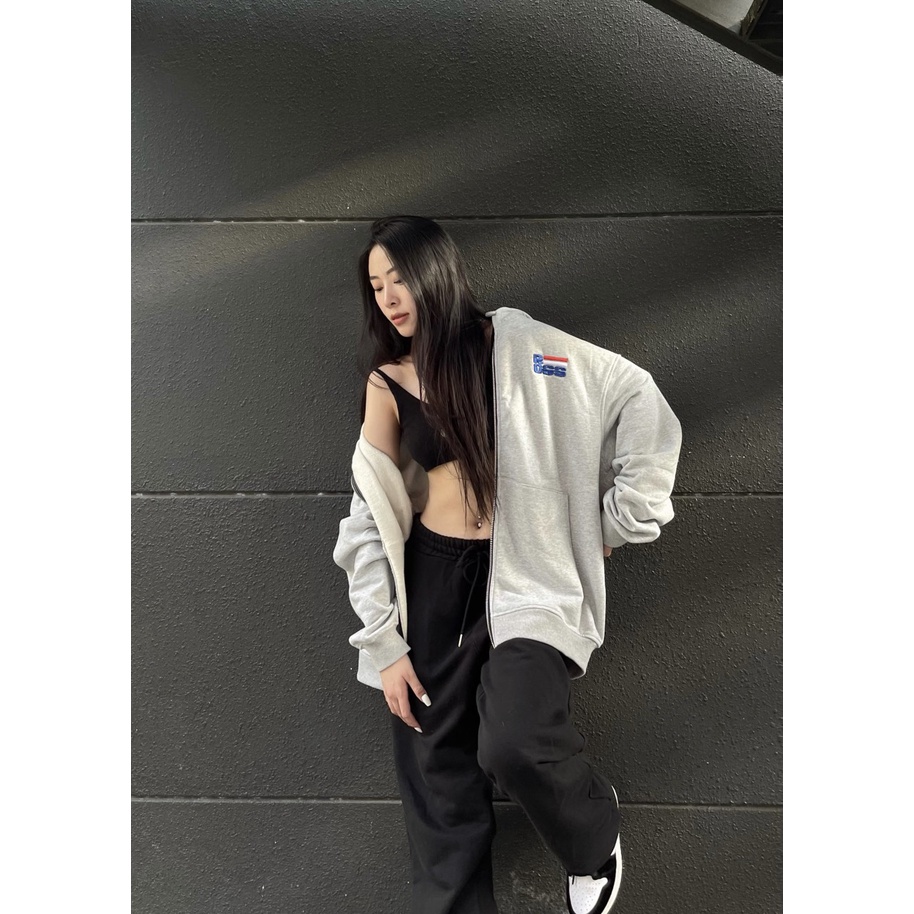 Áo khoác hoodie zip xám Ross Studio chất liệu nỉ có mũ dài tay khoá kéo - Full Zip Hoodie - ROSS STUDIO | BigBuy360 - bigbuy360.vn