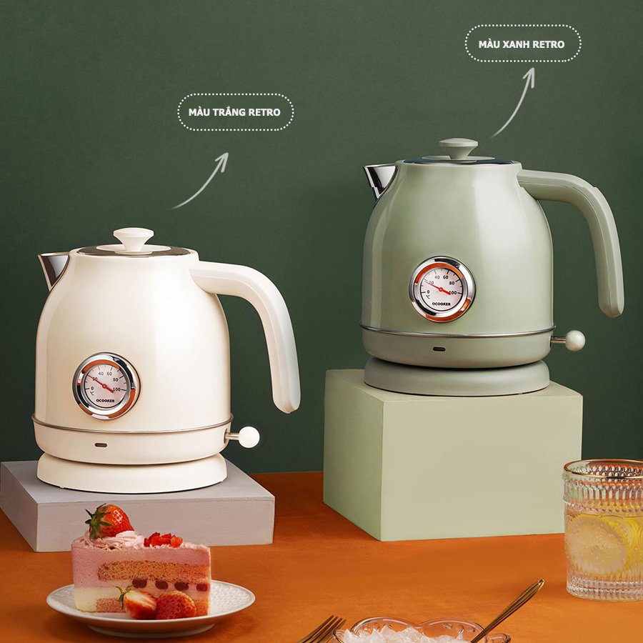 Ấm Đun Nước Siêu Tốc Xiaomi Qcooker Phong Cách Retro Cao Cấp Có Hiển Thị Nhiêt Độ