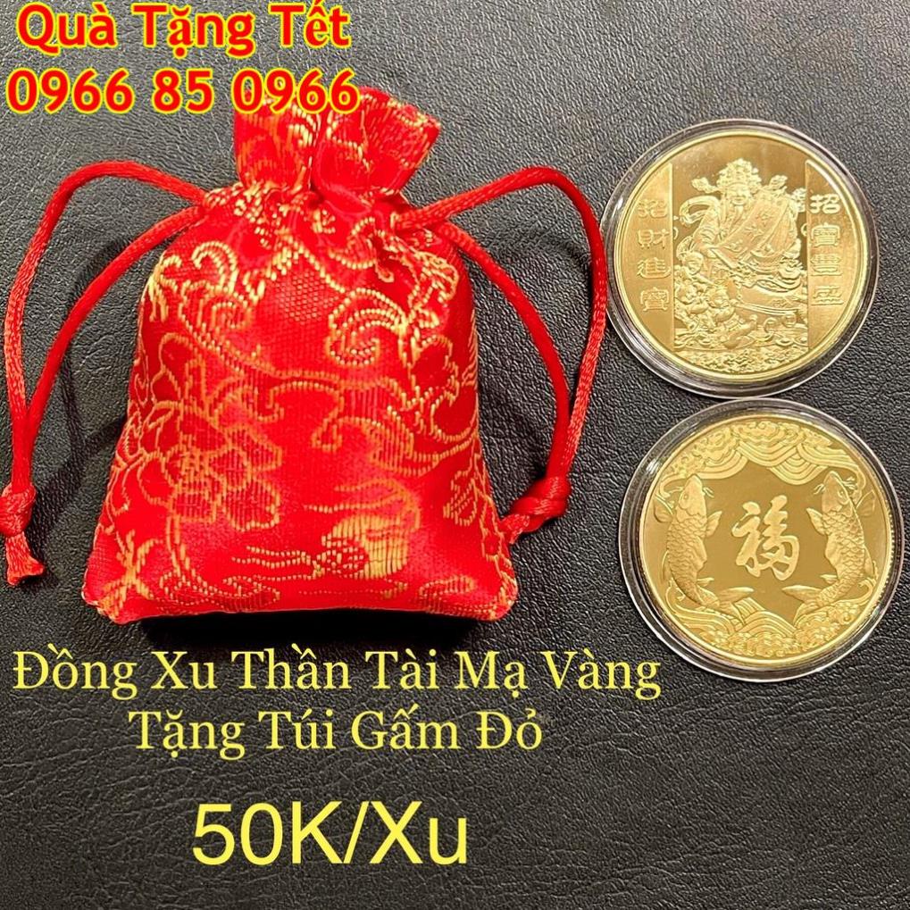 Đồng Xu Thần Tài Tặng Kèm Túi Gấm May Mắn
