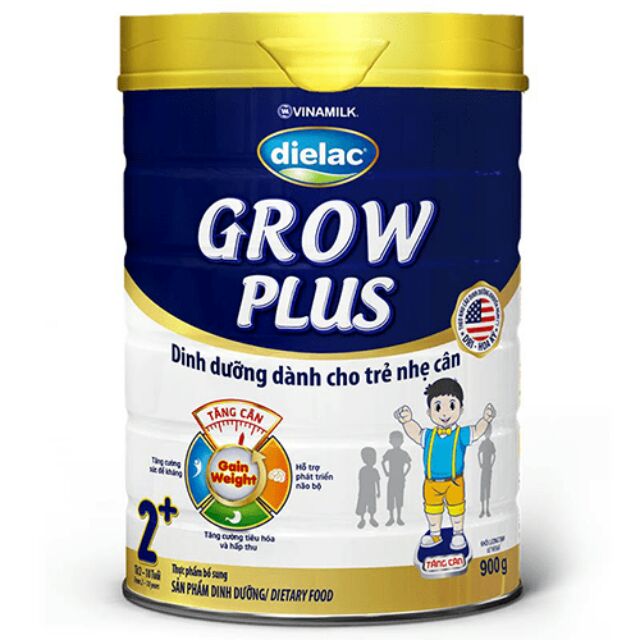 Sữa bột Dielac Grow Plus 2+ (Màu xanh) - Hộp thiếc 900g