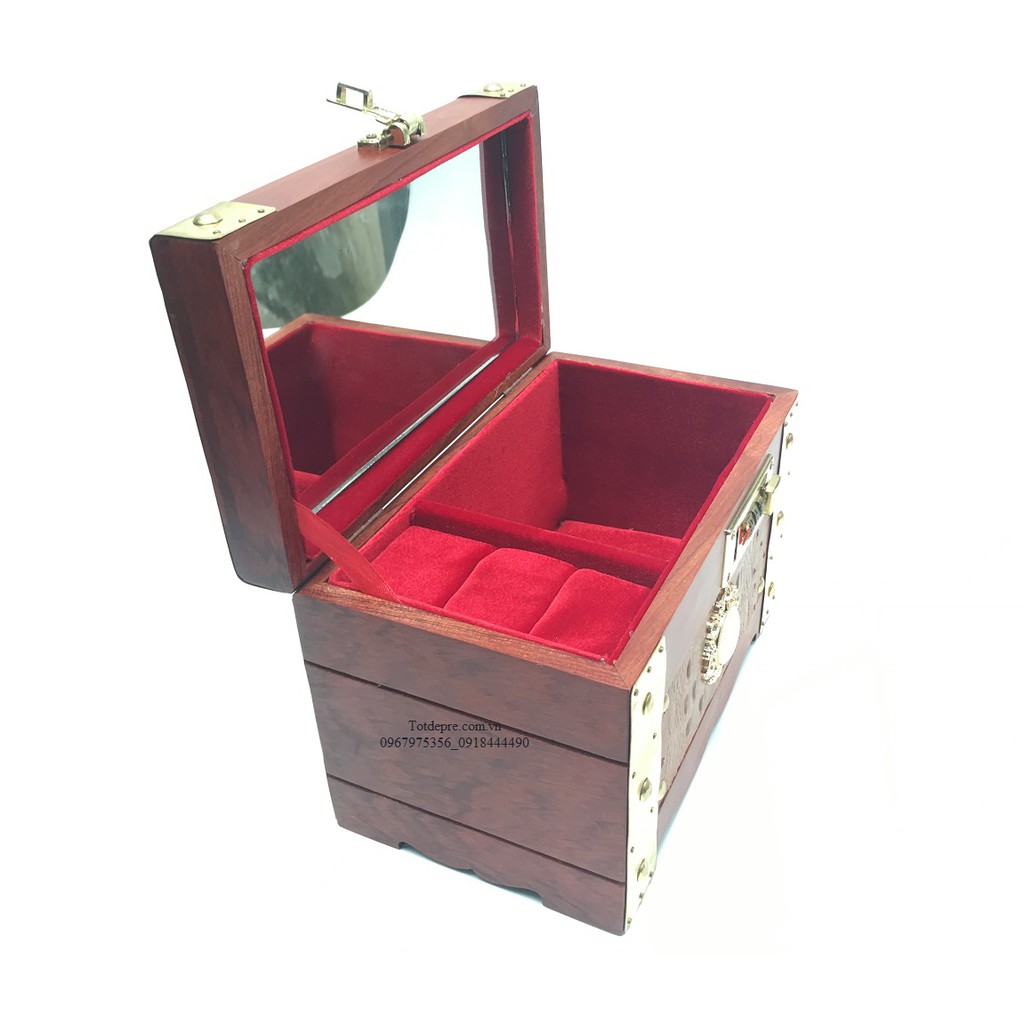 Hộp đựng đồ trang điểm gỗ hương kích thước 22x13x15cm