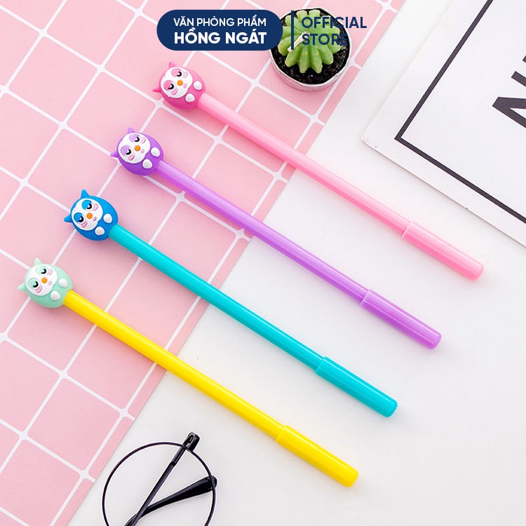 Bút bi cute con cú mèo, bút bi nước mực gel đen ngòi 0.5mm nhiều màu dễ thương đồ dùng học tập văn phòng phẩm B20