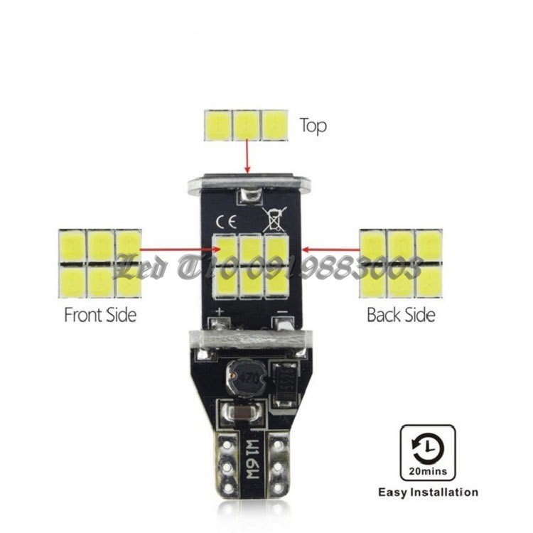 1 bóng Led T15 sáng trắng 6500k Canbus Error đèn lùi ô tô siêu sáng