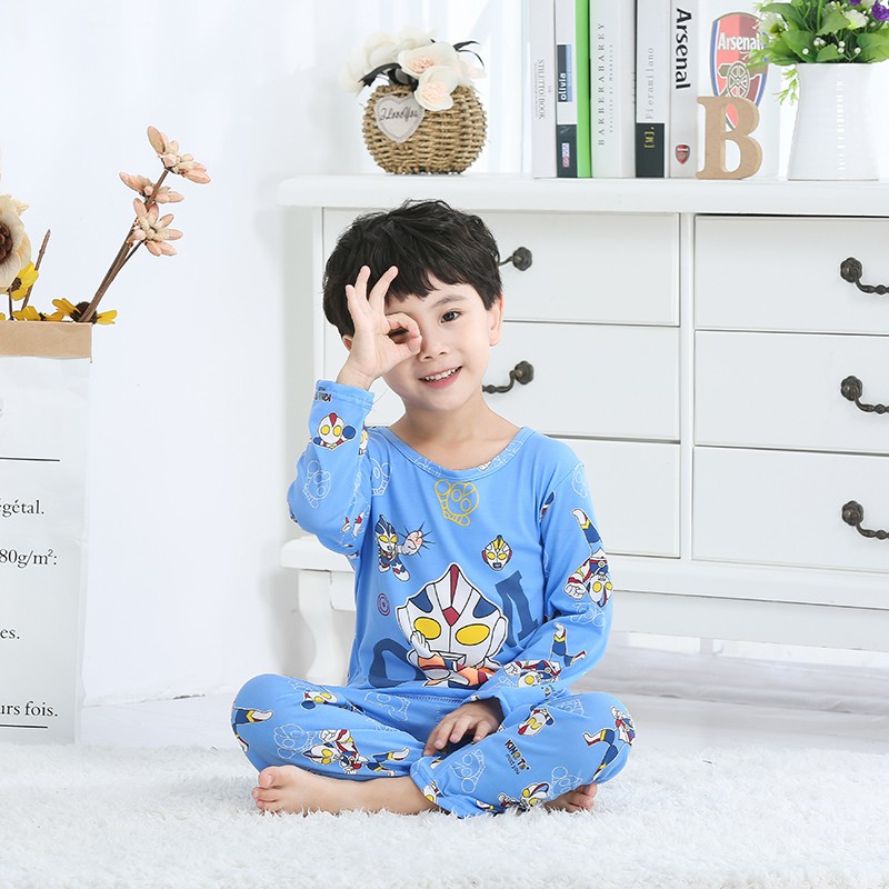 Set pijama áo dài tay in họa tiết hoạt hình + quần dài cho bé trai / gái