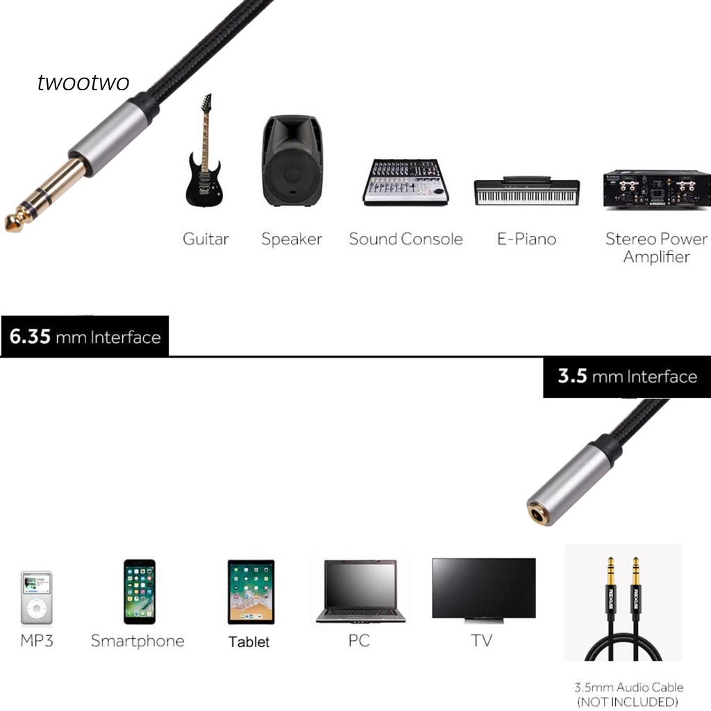 Haio| Dây Cáp Âm Thanh 6.35mm 1/4 Male Sang 3.5mm 1/8 Female Cho Ampli/Guitar/Piano/Điện Thoại