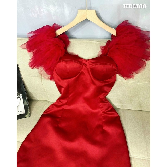 Đầm body nữ tay lưới phồng dự tiệc thiết kế độc lạ gợi cảm