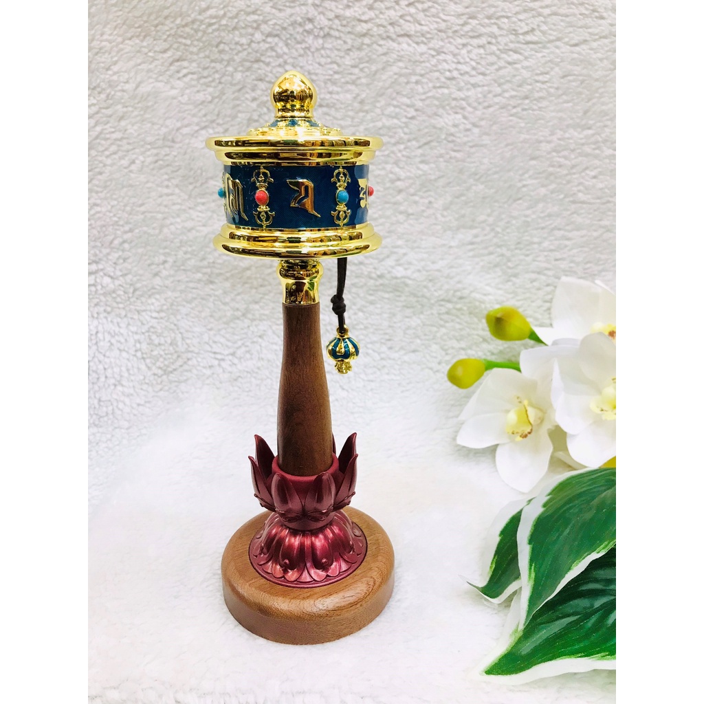 Kinh Luân Quay Tay Pháp Khí Phật Giáo Tây Tạng loại 19cm cán gỗ ko bao gồm đế