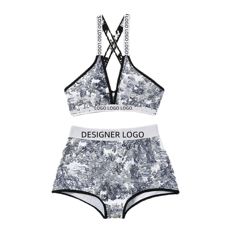 DUNEA DUNEA Bộ Đồ Bơi Thể Thao Lưng Cao In Chữ Thời Trang Cho Nữ