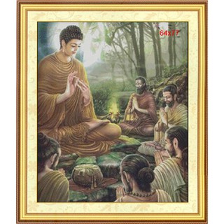 Tranh Thêu Chữ Thập (thêu kín) Bồ Tát Hành Pháp Cùng Năm Đạo Sĩ KonDanNa (Kiều Trần Như) PC214 (KHÁCH TỰ THÊU) 64X77CM